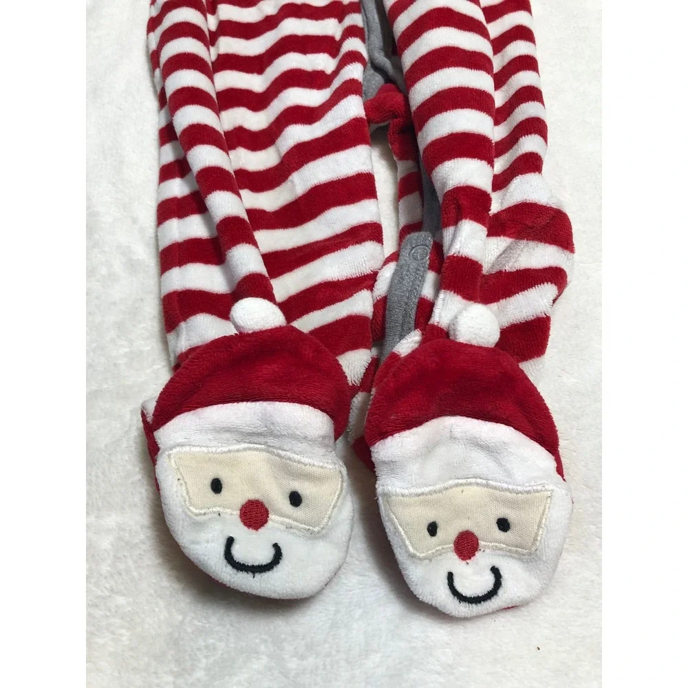 5/$25 Carter's Footed Fleece Pajamas 9 Months Red White Santa Striped Sleeper